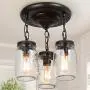 Semi Flush Mount Ceiling Light, Farmhouse Mason Jar Lights for Kitchen, Dining Room & Hallway, Oil Rubbed Bronze（L11.8'' × W11.8'' ×H13''）