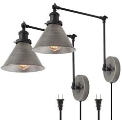 LNC Swing Arm Wall Lamp Modern Plug in Wall Sconce Hardwired Adjustable Farmhouse Wall Light Fixture, Brushed Antique Silver (2 Pack)