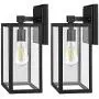 PARTPHONER Outdoor Light Fixtures Wall Mount, Porch Light with 2 LED Bulbs, Exterior Light Fixture Waterproof Anti-Rust Wall Sconce with Clear Glass and Black Aluminum for Garage, Doorway-2 Pack