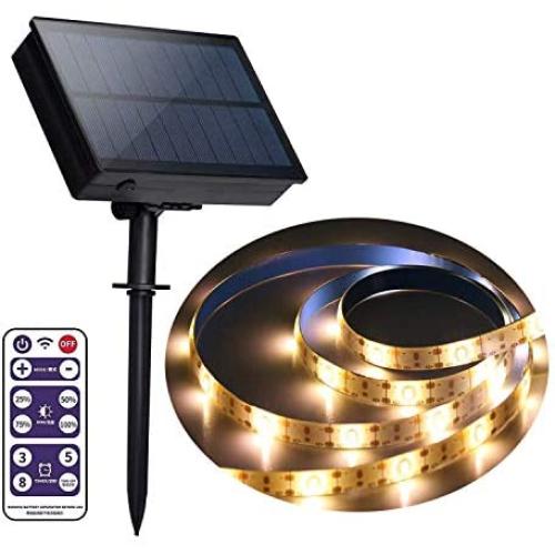 Outdoor Solar LED Strip Lights, Upgraded Brightness 16.4 FT Cuttable Rope Lights -8 Modes 5 Meters 300LED,Solar Powered Flexible Waterproof String Lights Warm White for Garden/Home/Patio/Courtyard