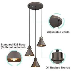 Zeyu 3-Light Pendant Hanging Light, Industrial Cluster Pendant Lighting for Kitchen Island, Oil Rubbed Bronze Finish with Metal Shade, ZY26-3 ORB