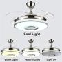 Fandian 42in Modern Smart Ceiling Fan with Lights Bluetooth Speaker Chandelier Lighting Fixtures, Remote Control, Retractable Blades, 3 Light Colors, for Living room, Bedroom (42in-Siver 2)