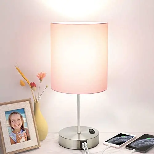 Touch Control Table Lamp, 3 Way Dimmable Modern USB Desk Lamp with 2 Fast Charging Ports and AC Outlet, Bedside Nightstand Lamp for Bedroom, Living Room, Office, ST64 6W 4000K LED Bulb Included