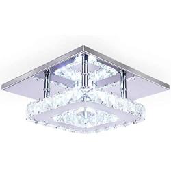 Dixun Modern Crystal Chandelier 7.9 Inches Led Ceiling Light Mini Square Flush Mount Ceiling Light for Bedrooms Dinning Rooms Hallway(Cool White,15W)