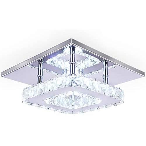 Dixun Modern Crystal Chandelier 7.9 Inches Led Ceiling Light Mini Square Flush Mount Ceiling Light for Bedrooms Dinning Rooms Hallway(Cool White,15W)