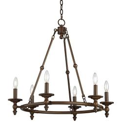 Hartley Oil Rubbed Bronze Wagon Wheel Chandelier 28'' Wide Rustic Farmhouse 6-Light Fixture for Dining Room House Foyer Kitchen Island Entryway Bedroom Living Room - Franklin Iron Works