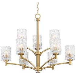 Icelight Warm Brass Large Chandelier 31 1/2'' Wide Modern Mid Century Prismatic Clear Glass 9-Light Fixture for Dining Room House Island Entryway Bedroom Living Room - Possini Euro Design