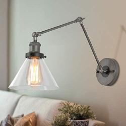 KSANA Glass Swing Arm Wall Sconce Lighting Fixture, Adjustable Plug-in or Hardwire Wall Lamp