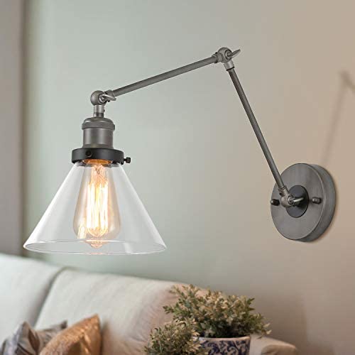 KSANA Glass Swing Arm Wall Sconce Lighting Fixture, Adjustable Plug-in or Hardwire Wall Lamp