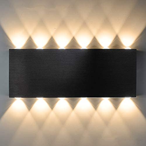 Bjour Modern Wall Sconces Black 24W LED Wall Sconce Hardwired Indoor Up Down Wall Lamp 12.6 Inch Home Theater Lights for Bedroom Living Room Hallway, Warm White, Not Dimmable