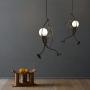SOUTHPO Pendant Lighting Black Modern Creative Little People Mini Adjustable Hanging Lights for Bedroom Decor Iron Cartoon Doll Chandeliers for Dining Rooms 1×E26 MAX40W Baking Paint Finish (S)