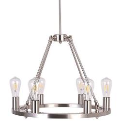 OSAIRUOS Wagon Wheel Vintage 6 Lights Nickel Kitchen Island Rustic Pendant Chandelier Farmhouse Rod Iron Chandeliers Ceiling Light Fixture for Dining Living Room Cafe Hallways W22 (Bulbs Included)