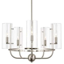 Kira Home Inara 22.5'' Large Round 5-Light Modern Chandelier + Clear Glass Shades, Adjustable Height, Brushed Nickel Finish