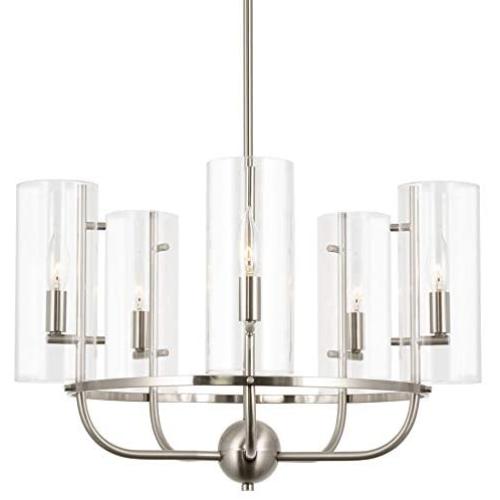 Kira Home Inara 22.5'' Large Round 5-Light Modern Chandelier + Clear Glass Shades, Adjustable Height, Brushed Nickel Finish