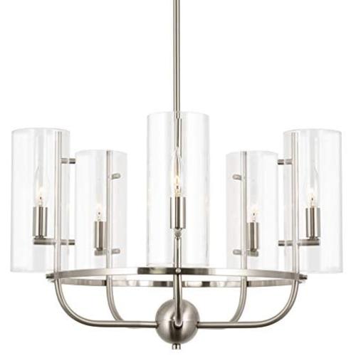 Kira Home Inara 22.5'' Large Round 5-Light Modern Chandelier + Clear Glass Shades, Adjustable Height, Brushed Nickel Finish