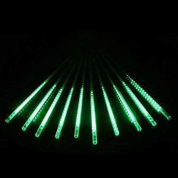 VMANOO LED Outdoor Lights 8 Tube Meteor Shower Rain Lights Solar Powered Icicle Raindrop Snow Falling Lights Cascading Lighting for Garden Outdoor Patio Holiday Party Halloween Decoration Green