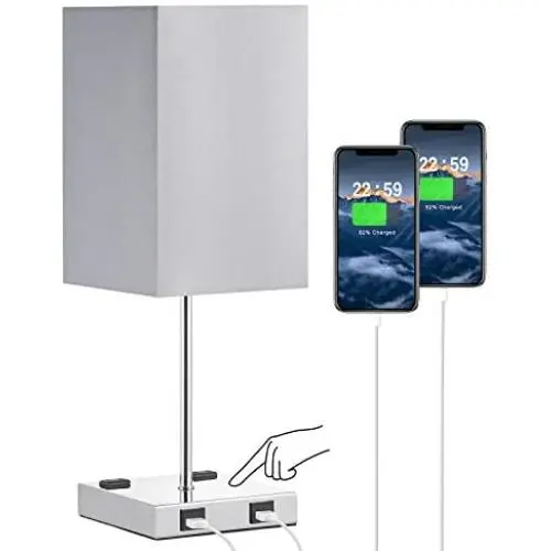 Touch Control USB Table Lamp, Aooshine 3 Way Touch Control Bedside Lamp with Dual USB Charging Ports & Dual Charging Outlet, E26 LED Bulb Included