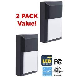 CORAMDEO Commercial & Residential Outdoor Sconce Wall Pack Light Fixture, Wet Location, Built in LED Gives 100W of Light from 12W of Power, Black Cast Aluminum with White PC Lens 2 Pack