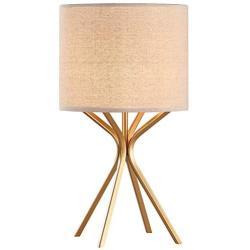 Gold Table Lamp, Kakanuo Modern Bedside Lamp 17 Inches with Linen Shade & Bright Gold Finish Metal Base (Transparent Cord), UL Certification, Lamp for Living Room Bedroom etc.