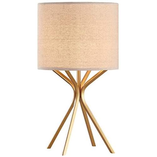 Gold Table Lamp, Kakanuo Modern Bedside Lamp 17 Inches with Linen Shade & Bright Gold Finish Metal Base (Transparent Cord), UL Certification, Lamp for Living Room Bedroom etc.