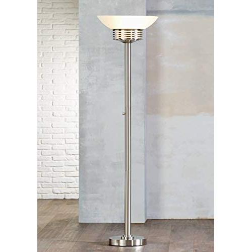 Light Blaster Art Deco Torchiere Floor Lamp Brushed Nickel Frosted Glass Bowl for Living Room Reading Bedroom Uplight - Possini Euro Design