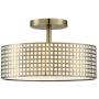 3 Light Semi Flush Mount Ceiling Light 12'' Metal Square Grid Antique Brass Finish, Fashion Designed Mini Style Chandelier for Living Room Dining Room Bedroom Balcony, Corridor