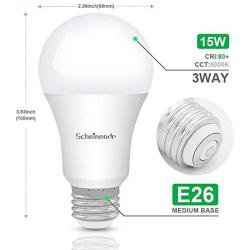 3-Way 40/60/100W Equivalent LED Light Bulb Daylight 5000K, 500-1200-1600LM High Power/Lumens and 6/10/15W LED Lighting, Scheinenda E26 Base LED Bulb for Table Lamp & Living Room-2 Packs