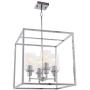 VINLUZ 4 Light Classic Pendant Lighting Chrome with Glass Shade Iron Art Dining Room Chandelier Hanging Fixture for Foyer Kitchen Hallway