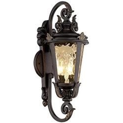 Casa Marseille Outdoor Wall Light Fixture Bronze Scroll 21 1/2'' Hammered Glass for House Porch Patio - John Timberland