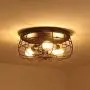 ZZ Joakoah Industrial 3-Light Rustic Semi Flush Mount Ceiling Light, Metal Cage Pendant Lighting Lamp Fixture for Kitchen Living Room Bedroom Hallway Stairway Garage, E26, Black Painting Finish.