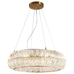 SILJOY Luxury Round Crystal Chandelier Gold Circular Ring Pendant Ceiling Light Fixture for Dining Room Living Room Bedroom 8 Light