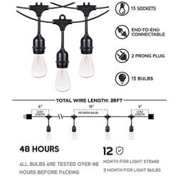 Afirst Outdoor Patio Lights 20Ft with 15 Bulbs Edison String Lights Weatherproof Outdoor String Lights for Backyard Market Deck Party Wedding Black