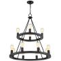 Lacey Black Wagon Wheel Chandelier 29 1/4'' Wide Modern Industrial LED Two Tier 12-Light Fixture for Dining Room House Foyer Kitchen Island Entryway Bedroom Living Room - Franklin Iron Works