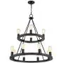 Lacey Black Wagon Wheel Chandelier 29 1/4'' Wide Modern Industrial LED Two Tier 12-Light Fixture for Dining Room House Foyer Kitchen Island Entryway Bedroom Living Room - Franklin Iron Works