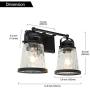 Lucidce 2 Light Rustic Vanity Lights Wall Sconce with Hammered Glass Shade, Vintage Industrial Bathroom Lighting Fixtures Over Mirror Black Farmhouse Style Hallway Wall Mount Lamp for Bedroom