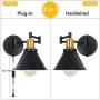 HAITRAL Wall Lamps Set of 2- Plug in Wall Lamps with Brass Finish & Switch, Plug-in Sconces& Hardwired Swing Arm Wall Lamps for Bedroom, Living Room, Dorm, Kitchen-Black