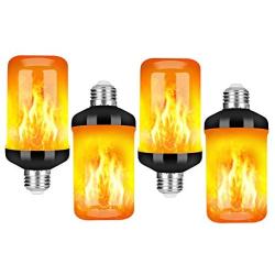 LED Flame Effect Fire Light Bulb, Upgraded 4 Modes Flickering Fire Christmas Lights Decorations, E26 Base Flame Bulb with Upside Down Effect (Yellow, 4 Pack)