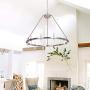 MEEROSEE Brushed Nickel Chandelier Modern Farmhouse LED Pendant Lighting Fixture D35.43'' Acrylic Shade 24 Lights Round Dining Room Chandeliers for Island Kitchen Living Room Dimmable