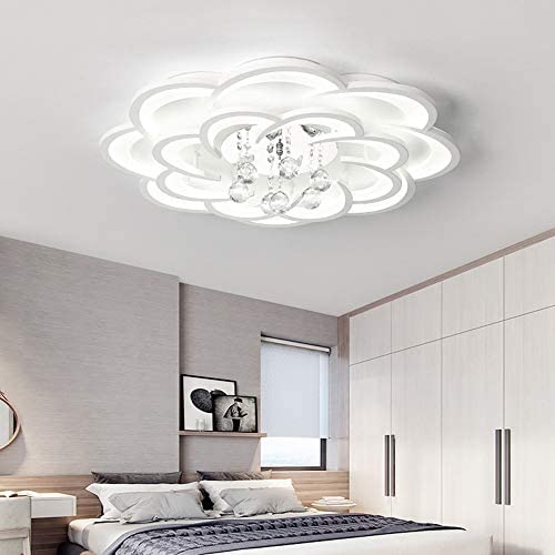 LAKIQ Modern LED Chandelier Fixture Acrylic Crystal Flush Mount Ceiling Lighting Flower Shape Close to Ceiling Lights for Living Room Dining Room Bedroom(White Light, 27)