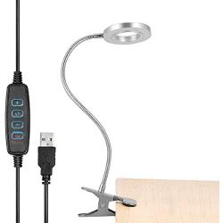 Clip on Reading Light, Othran 5ft 28 LED Eye-Caring Book Light USB Powered, 5W 3 Colors 10 Brightness Levels with Flexible Neck for Bedside Study, Desk Work, Dorm Room, Laptop(Silver)