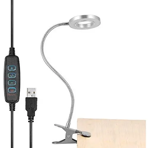 Clip on Reading Light, Othran 5ft 28 LED Eye-Caring Book Light USB Powered, 5W 3 Colors 10 Brightness Levels with Flexible Neck for Bedside Study, Desk Work, Dorm Room, Laptop(Silver)