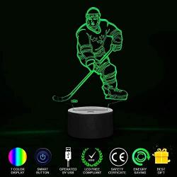 [ 7 Colors/3 Working Modes/Timer Function] Ice Hockey Player Night Light for Kids, Dimmable Remote &Touch Control Night Lights LED Bedside Lamp for Hockey Lovers Fans