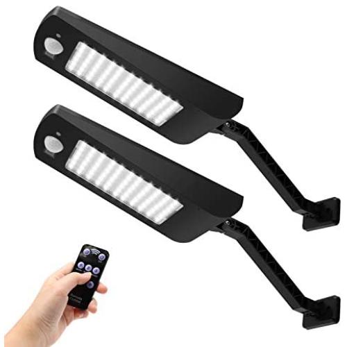 KUFUNG Solar Lights Outdoor, Waterproof Motion Sensor Flood Light with Remote Control, 66 LED Wireless Security Lamp for Deck, Fence, Patio, Gutter, Yard, Shed, Path etc (Black, 2 Pack)