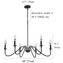 APBEAMLighting Candle Ceiling Hanging Light Black Industrial Metal Chandelier for Dining Room Farmhouse 6 Lights