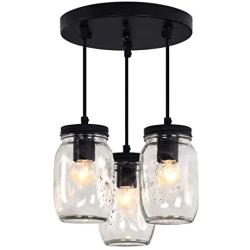 bgLight Farmhouse Semi Flush Mount Mason Jar Glass Lights, 3 Lights Oil Rubbed Ceiling Fixture Cluster Pendant Light for Kitchen Island Living Room Dining Room Bedroom, Black