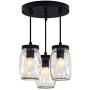 bgLight Farmhouse Semi Flush Mount Mason Jar Glass Lights, 3 Lights Oil Rubbed Ceiling Fixture Cluster Pendant Light for Kitchen Island Living Room Dining Room Bedroom, Black
