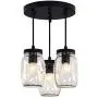bgLight Farmhouse Semi Flush Mount Mason Jar Glass Lights, 3 Lights Oil Rubbed Ceiling Fixture Cluster Pendant Light for Kitchen Island Living Room Dining Room Bedroom, Black