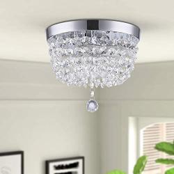 GLANZHAUS Fashion Designed Mini Style 9.84'' Chrome Finish Crystal Ceiling light, 2-Light Crystal Chandelier for Living Room Dining Room Bedroom