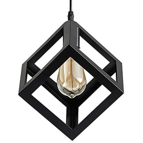ZHU YAN Industrial Light Indoor Wire Cage Farmhouse Square Metal Black Pendant Light, Hanging Pendant Lighting Fixture for Kitchen Island Living Room Dining Room ,1 Pack (Black) ZHU YAN Industrial Light Indoor Wire Cage Farmhouse Square Metal Black Pendant Light, Hanging Pendant Lighting Fixture for Kitchen Island Living Room Dining Room ,1 Pack (Black)