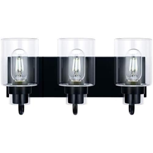 Contemporary 3-Light Vanity Light Fixture Modern Clear Glass Shades Lighting Black Dining Room Lighting Fixtures (3-Light)